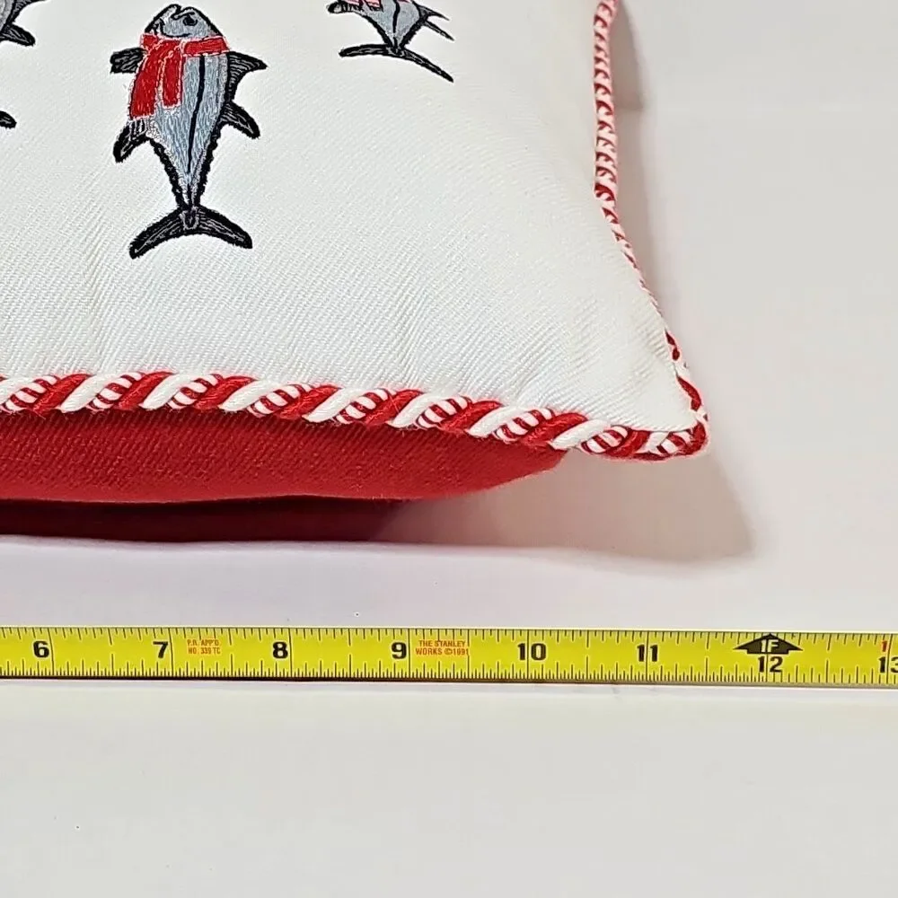 Pier 1 Imports Decorative Christmas Pillow Sharkmas Santa Shark Embroidered Fish